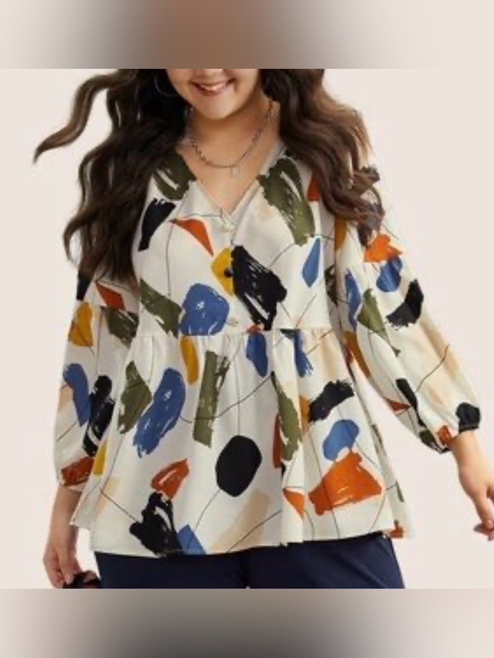 Bloomchic Womens Abstract Brushstroke V-Neck Peplum Top - Multicolour size 14-16